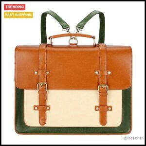 Vegan Leather Laptop Messenger Bag Convertible Backpack Retro Briefcase Satchel